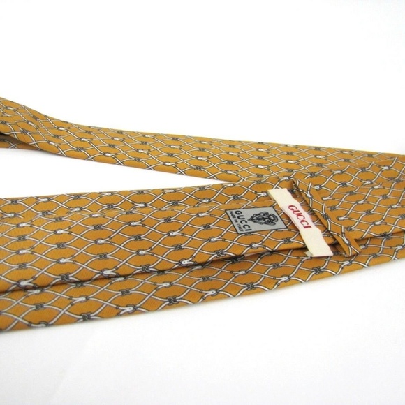 GUCCI Tie 3.2" GG Equestrian Mustard Yellow - Picture 3 of 7